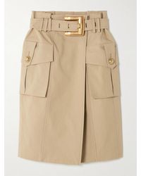 Balmain - Belted Wrap-Effect Button-Embellished Cotton-Gabardine Skirt - Lyst