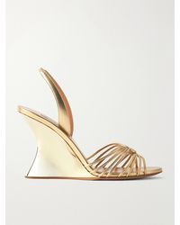 Aquazzura - Serenity 95 Metallic Leather Wedge Sandals - Lyst