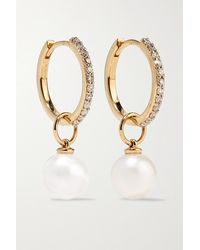 Mateo 14-karat Gold, Diamond And Pearl Hoop Earrings - Metallic