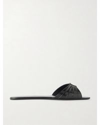 Saint Laurent - Babylone Embellished Gathered Glossed-Leather Slides - Lyst