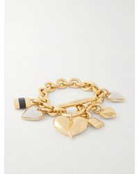 Chloé - Logo-Detailed Leather-Trimmed And-Tone Charm Bracelet - Lyst