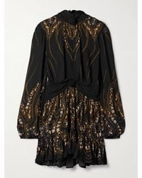 FARM Rio - Tie-Neck Floral-Print Georgette Mini Dress - Lyst