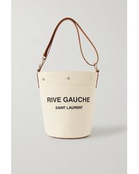 Saint Laurent Rive Gauche Leather-trimmed Printed Cotton-canvas Bucket Bag - White
