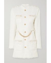 Balmain Mini-robe En Tweed À Sequins Et À Chaîne - Blanc