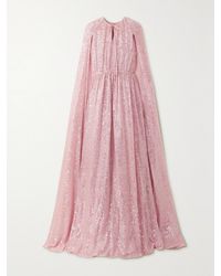 Erdem - Kenley Cape-Effect Gathered Sequined Chiffon Gown - Lyst