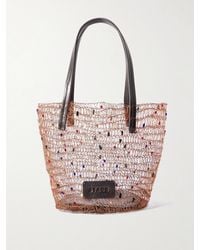 STAUD - Jewel Leather-Trimmed Embellished Crocheted Bucket Bag - Lyst