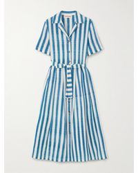 Emporio Sirenuse - Claudia Belted Pleated Striped Cotton Midi Shirt Dress - Lyst