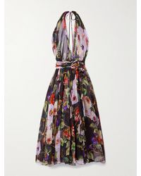 Dolce & Gabbana - Gathered Floral-print Silk-chiffon Halterneck Midi Dress - Lyst