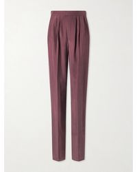 Saint Laurent - Pleated Silk-Habotai Straight-Leg Pants - Lyst