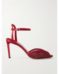 Jimmy Choo - Sacora 85 Crystal-Embellished Satin-Trimmed Mesh Sandals - Lyst