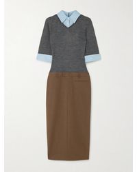 STAUD - Geo Layered Cotton-Blend Poplin-Trimmed Twill And Wool-Blend Midi Dress - Lyst