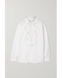 Valentino - Lace-trimmed Embroidered Cotton-poplin Blouse - Lyst