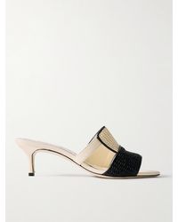 Manolo Blahnik - Fabiolamu 50 Cutout Leather-Trimmed Two-Tone Raffia Mules - Lyst