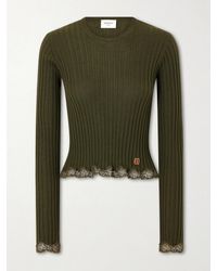 Saint Laurent - Lace-Trimmed Ribbed Wool, Cashmere And Silk-Blend Knitwear - Lyst