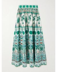 Emporio Sirenuse - Ombretta Gathered Printed Cotton-Poplin Maxi Skirt - Lyst