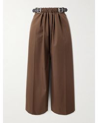Loewe - Cropped Leather-Trimmed Cotton And Silk-Blend Twill Wide-Leg Pants - Lyst