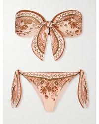 Zimmermann - Aster Strapless Knot-Detailed Printed Bikini - Lyst