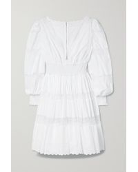 Dolce & Gabbana - Shirred Lace-trimmed Cotton-blend Poplin Mini Dress - Lyst
