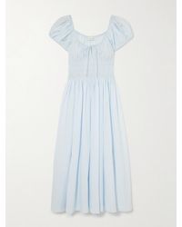 Doen - Quinn Tie-Detailed Shirred Organic Cotton-Poplin Midi Dress - Lyst