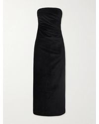 TOVE - Sabella Strapless Ruched Cotton-Blend Velvet Midi Dress - Lyst