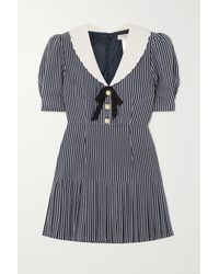 Alessandra Rich Bow-detailed Striped Silk Mini Dress - Blue