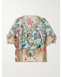 CAMILLA - Sultans And Queens Tie-Detailed Embellished Printed Silk-Crepe Blouse - Lyst