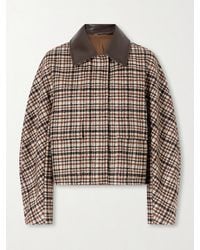 Brunello Cucinelli - Checked Leather-Trimmed Wool-Blend Jacket - Lyst