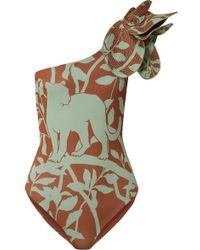 Johanna Ortiz Buckets Of Rain Ruffled One-shoulder Printed Swimsuit - Green