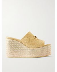 Gucci - Horsebit-Embellished Logo-Debossed Suede Espadrilles Wedges Mules - Lyst
