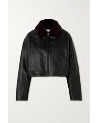 Loewe - Cropped Shearling-trimmed Leather Jacket - Lyst
