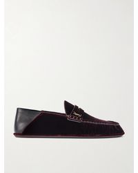 Saint Laurent - Le Loafer Cassandre-Embellished Collapsible-Heel Leather-Trimmed Velvet Loafers - Lyst