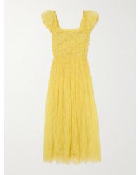 Doen - Pamelina Ruffled Shirred Lace Midi Dress - Lyst