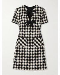 Valentino Garavani - Bow-Embellished Crepe-Trimmed Checked Tweed Mini Dress - Lyst