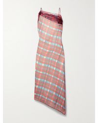 Ferragamo - Gathered Checked Organza Midi Dress - Lyst