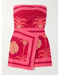 Johanna Ortiz - Raiz Ritual Strapless Wrap-Effect Printed Cotton-Poplin Mini Dress - Lyst