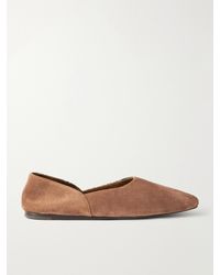 KHAITE - Jane Suede And Snake-Effect Leather Moccasins - Lyst