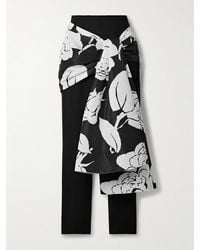Carolina Herrera - Draped Floral-Print Faille And Crepe Slim-Leg Pants - Lyst