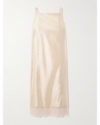 Carven - Chantilly Lace-Trimmed Satin Midi Dress - Lyst