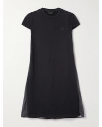 Moncler - Minikleid Aus Baumwoll-Jersey Und Plissiertem Shell Mit Applikation - Lyst