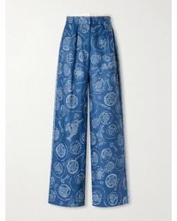 ALÉMAIS - Lucky Pleated Printed Linen Wide-Leg Pants - Lyst