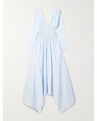 Salon 1884 - Camicia Shirred Striped Cotton-Poplin Midi Dress - Lyst