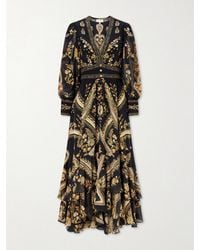 CAMILLA - Embroidered Printed Silk-Crepe Maxi Dress - Lyst