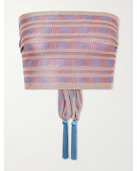 Bode - Strapless Tasseled Striped Crocheted Top - Lyst