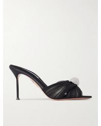 Aquazzura - Mystery 85 Crystal-Embellished Leather-Trimmed Chiffon Mules - Lyst