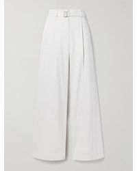 Proenza Schouler - Dana Belted Faux Leather-Trimmed Pleated Cotton And Linen-Blend Wide-Leg Pants - Lyst