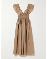 Matteau - Shirred Organic Cotton-Poplin Midi Dress - Lyst