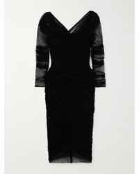 Dolce & Gabbana - Off-The-Shoulder Ruched Stretch Cotton-Blend Tulle Midi Dress - Lyst