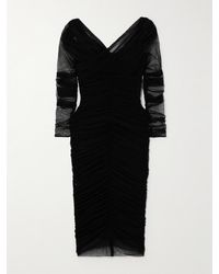 Dolce & Gabbana - Off-The-Shoulder Ruched Stretch Cotton-Blend Tulle Midi Dress - Lyst