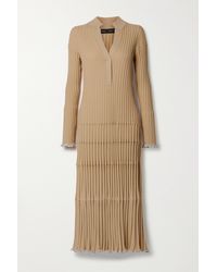 Proenza Schouler Ribbed Silk And Cashmere-blend Midi Dress - Brown