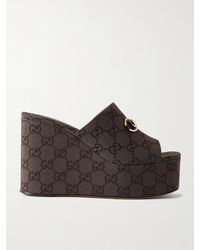 Gucci - Horsebit-Embellished Canvas-Jacquard Platform Mules - Lyst